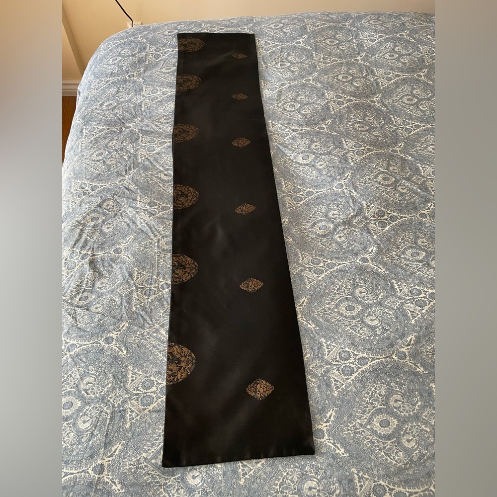 Chinese Asian Black and Gold Silk Brocade double sided Scarf
